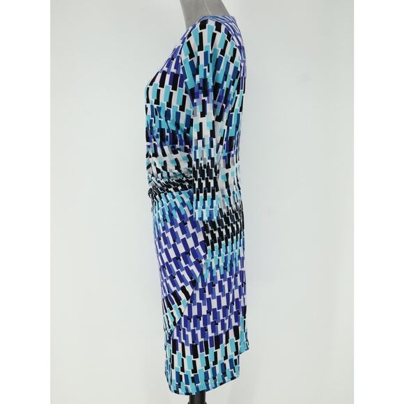 Chicos Dress 0 Womens 4 Small Blue White Stretch Knit Side Ruched Corpcore - Picture 12 of 14